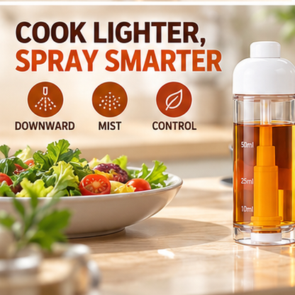 Cooking Oil Sprayer Bottle 50ml, Refillable Downward Spray Oil Dispenser with Vertical Press Design, Transparent Bottle & Measurement Scale for Air Fryer, BBQ, Salad, Baking and Kitchen Use