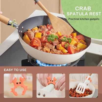 🦀Cute Crab Design Silicone Spatula Holders, 2.5in Mini Kitchen Heat-resistant Spatula Rack Spoon Rest Holder Steam Releaser, Cooking Accessory for Home Chefs, Cooking Accessories Gifts