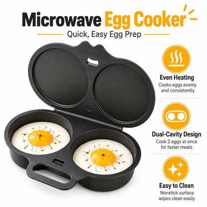 Food-Grade PP Microwave Egg Steamer – Dual-Cavity Egg Cooking Mold – Household Quick-Heating Egg Cooker – Kitchen Gadget