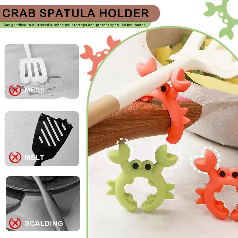 🦀Cute Crab Design Silicone Spatula Holders, 2.5in Mini Kitchen Heat-resistant Spatula Rack Spoon Rest Holder Steam Releaser, Cooking Accessory for Home Chefs, Cooking Accessories Gifts