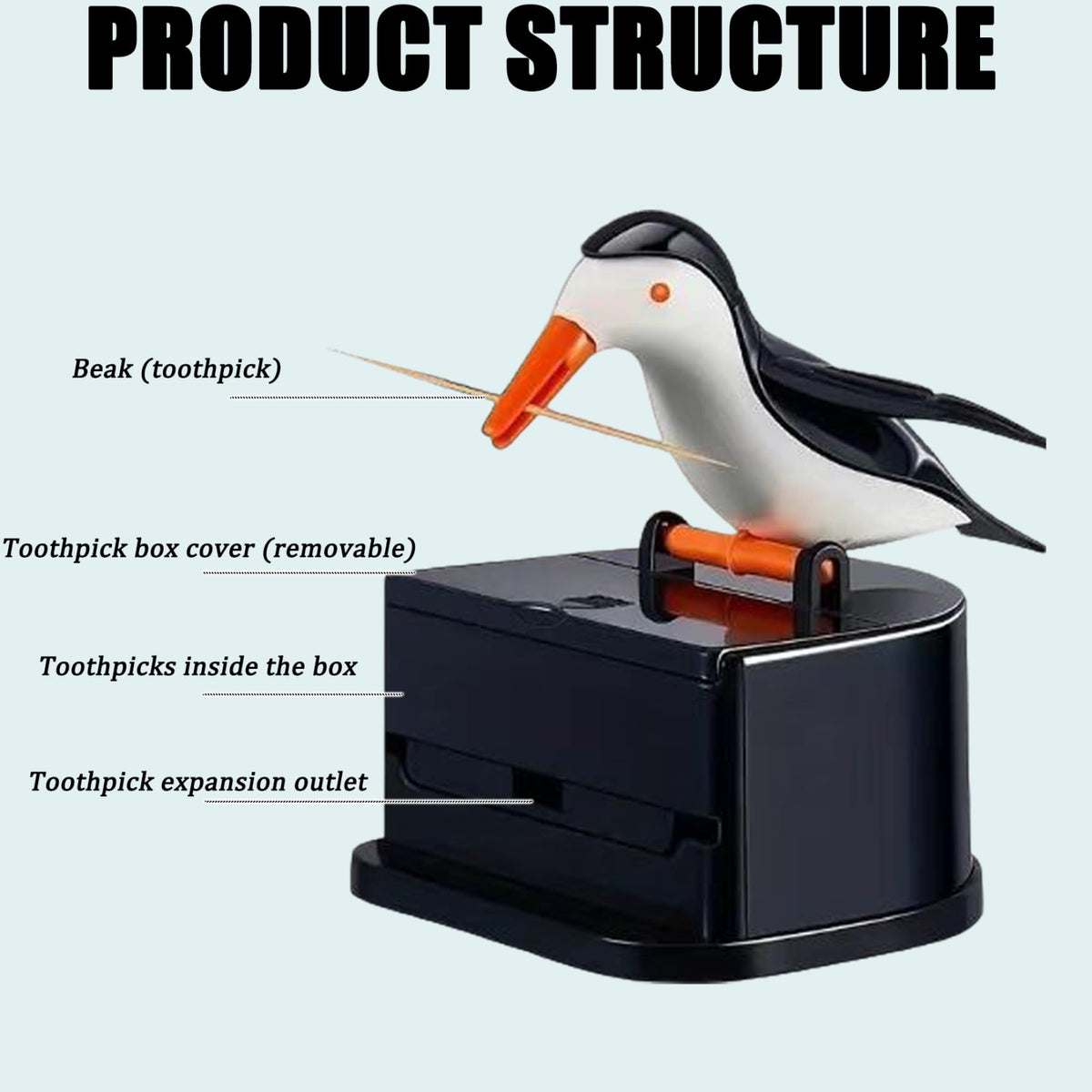 ✨Bird Toothpick Dispenser, Automatic Toothpick Holder with Cute Seagull Design, Hygienic Toothpick Container for Kitchen Table, Dining Room, Restaurant and Home Use