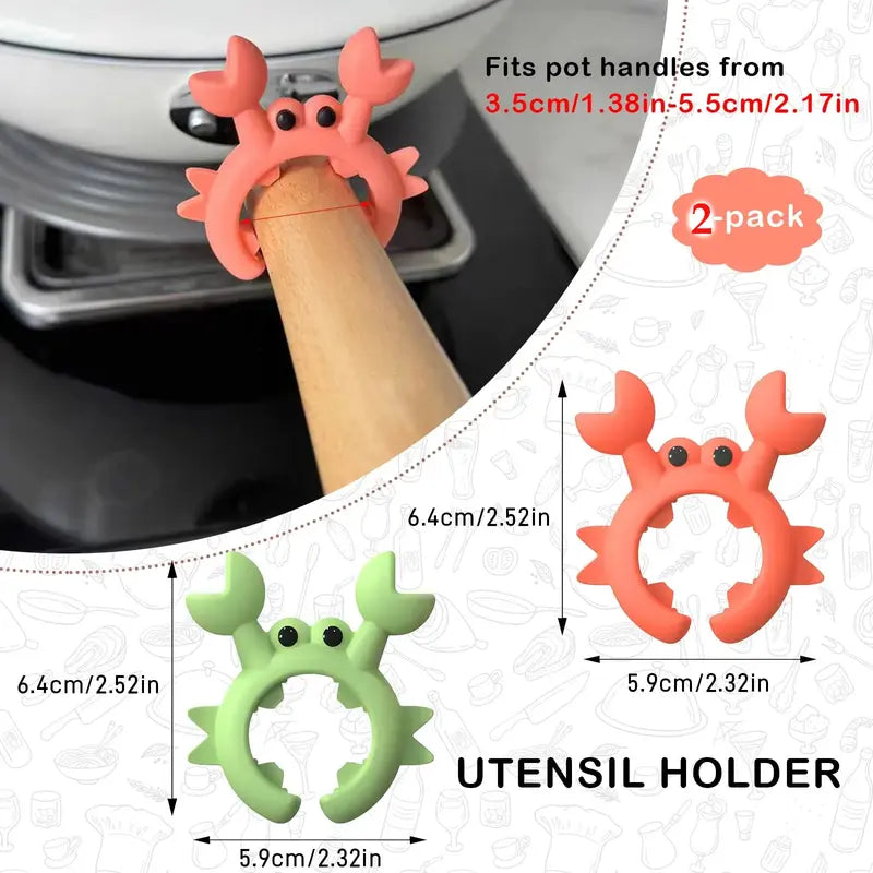 🦀Cute Crab Design Silicone Spatula Holders, 2.5in Mini Kitchen Heat-resistant Spatula Rack Spoon Rest Holder Steam Releaser, Cooking Accessory for Home Chefs, Cooking Accessories Gifts