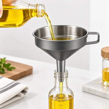 Stainless Steel Oil Funnel with Filter, Kitchen Funnel for Cooking Oil Transfer, Reusable Grease Strainer Funnel for Oil Bottle Filling, Food Grade Funnel for Kitchen Use