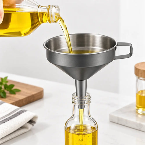 Stainless Steel Oil Funnel with Filter, Kitchen Funnel for Cooking Oil Transfer, Reusable Grease Strainer Funnel for Oil Bottle Filling, Food Grade Funnel for Kitchen Use