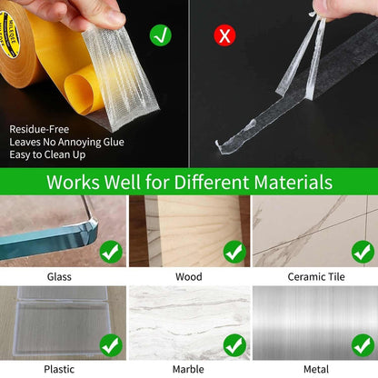 ⚡ Heavy-Duty Double-Sided Duct Tape, Strong Adhesive, Waterproof, Removable, No Residue, Ideal for Carpet, Wallpaper, Home Use