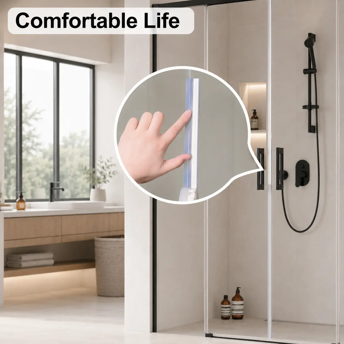 Self-Adhesive Clear Silicone Seal Strip, Flexible Door Window Weather Stripping, Windproof Waterproof Door Bottom Gap Sealer for Bathroom, Shower, Glass Doors & Windows