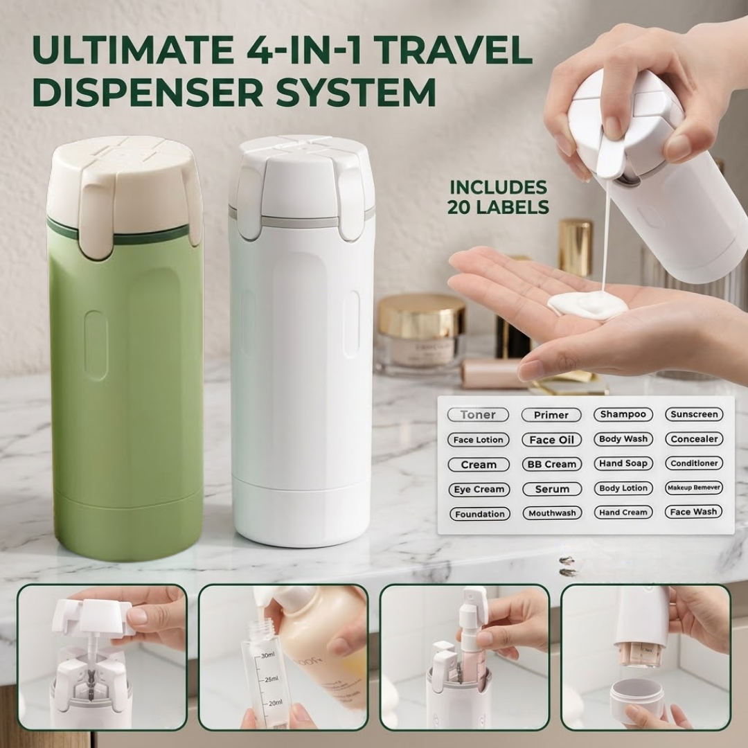 ✈️Ultimate 4-in-1 Travel Dispenser | TSA-Approved Leakproof Bottle Set