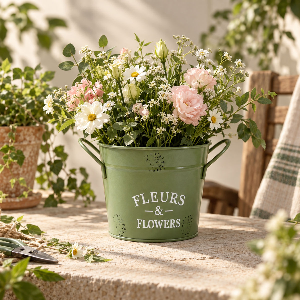 BloomBucket Vintage Metal Flower Planter
