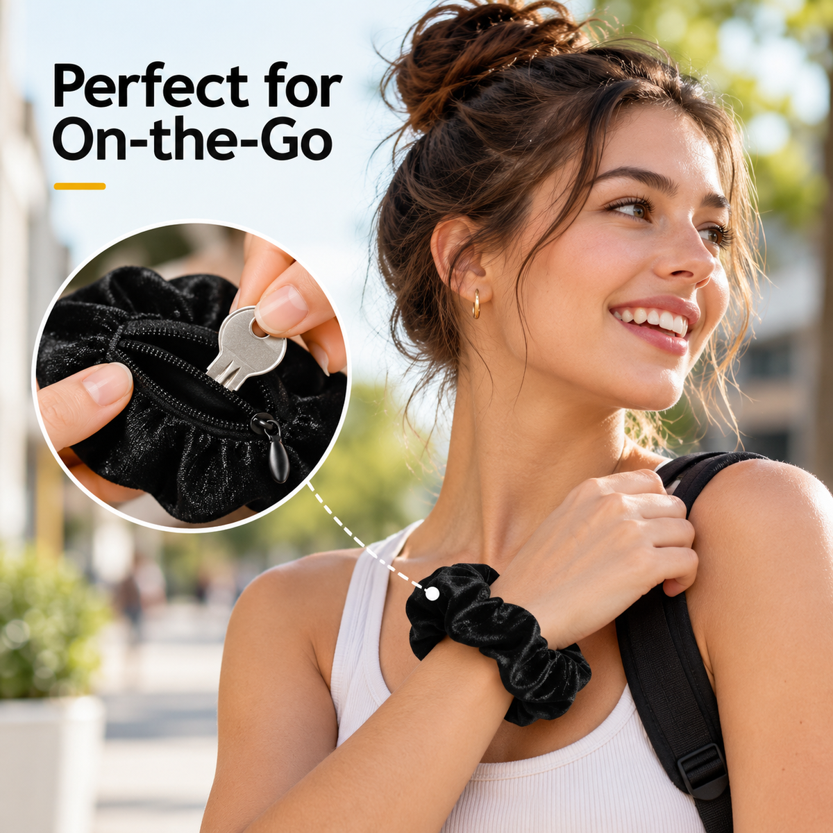 ✨ 𝙎𝙥𝙚𝙘𝙞𝙖𝙡 𝙋𝙧𝙤𝙢𝙤𝙩𝙞𝙤𝙣 | Hidden Zipper Pocket Scrunchie – Satin Hair Tie for Keys, Cash & Small Essentials