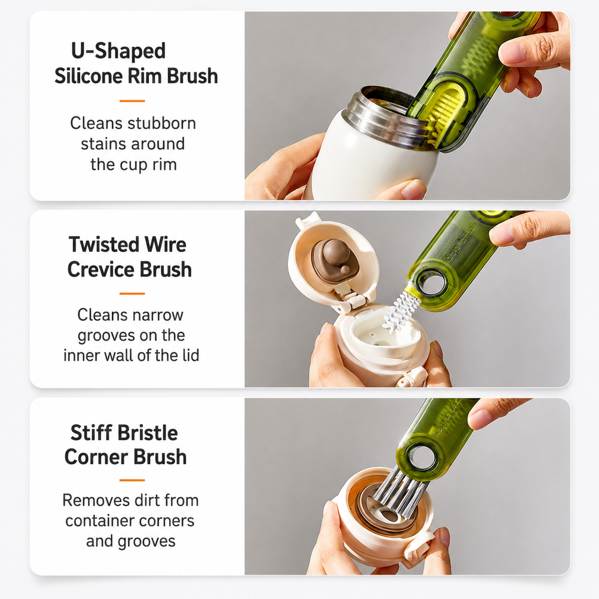✨3-in-1 Cup Brush Cleaner, Bottle Brush with Silicone Sponge & Straw Cleaner, Long Handle Dish Brush for Tumblers, Water Bottles, Mugs, Kitchen Sink Cleaning