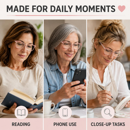 Progressive Photochromic Readers for Women, Pink Square Multifocal Reading Glasses for Books, Phone and Screen Use
