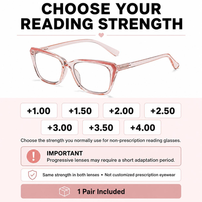 Progressive Photochromic Readers for Women, Pink Square Multifocal Reading Glasses for Books, Phone and Screen Use