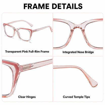 Progressive Photochromic Readers for Women, Pink Square Multifocal Reading Glasses for Books, Phone and Screen Use
