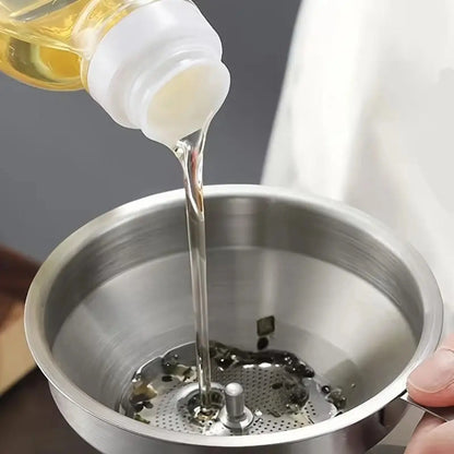 Stainless Steel Oil Funnel with Filter, Kitchen Funnel for Cooking Oil Transfer, Reusable Grease Strainer Funnel for Oil Bottle Filling, Food Grade Funnel for Kitchen Use