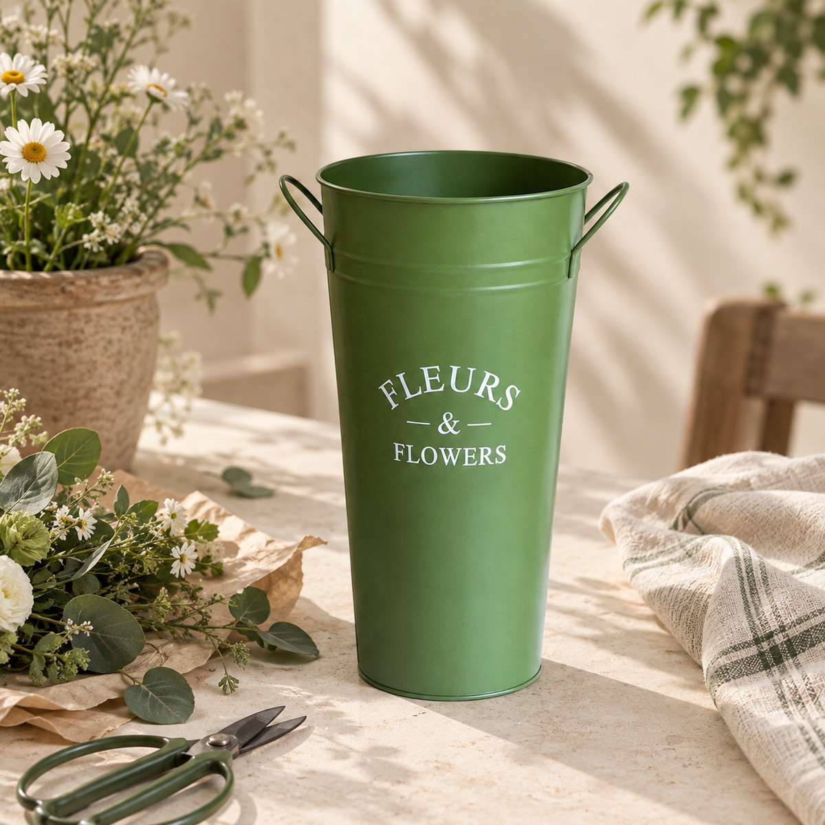 TallBloom Vintage Metal Flower Bucket