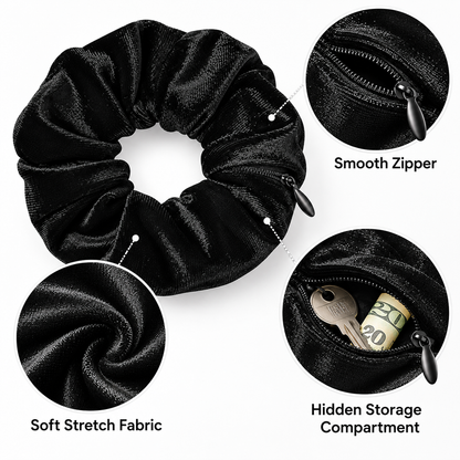✨ 𝙎𝙥𝙚𝙘𝙞𝙖𝙡 𝙋𝙧𝙤𝙢𝙤𝙩𝙞𝙤𝙣 | Hidden Zipper Pocket Scrunchie – Satin Hair Tie for Keys, Cash & Small Essentials