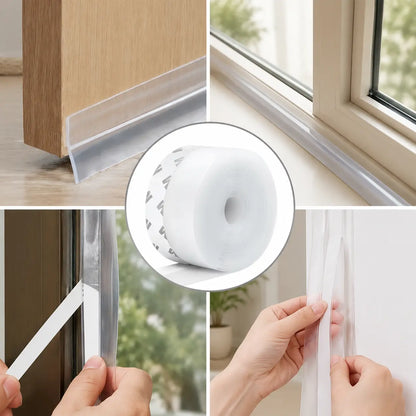 Self-Adhesive Clear Silicone Seal Strip, Flexible Door Window Weather Stripping, Windproof Waterproof Door Bottom Gap Sealer for Bathroom, Shower, Glass Doors & Windows