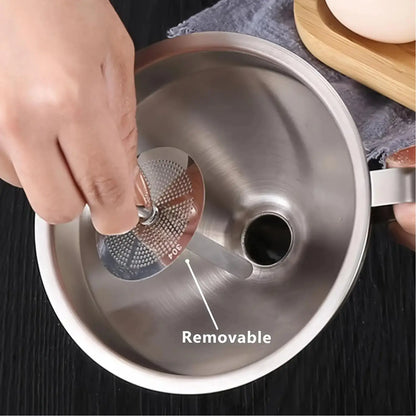 Stainless Steel Oil Funnel with Filter, Kitchen Funnel for Cooking Oil Transfer, Reusable Grease Strainer Funnel for Oil Bottle Filling, Food Grade Funnel for Kitchen Use