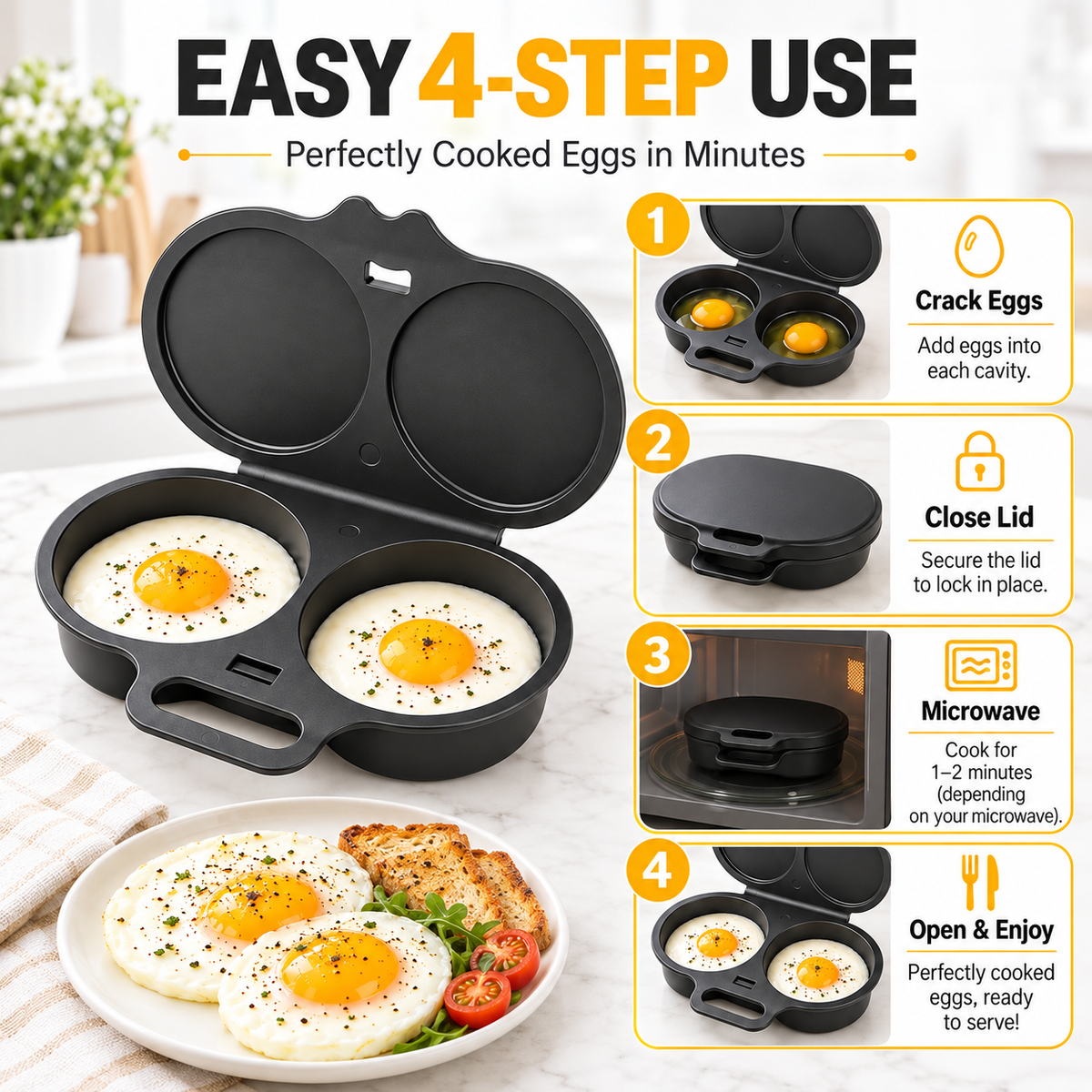 Food-Grade PP Microwave Egg Steamer – Dual-Cavity Egg Cooking Mold – Household Quick-Heating Egg Cooker – Kitchen Gadget