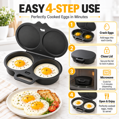 Food-Grade PP Microwave Egg Steamer – Dual-Cavity Egg Cooking Mold – Household Quick-Heating Egg Cooker – Kitchen Gadget