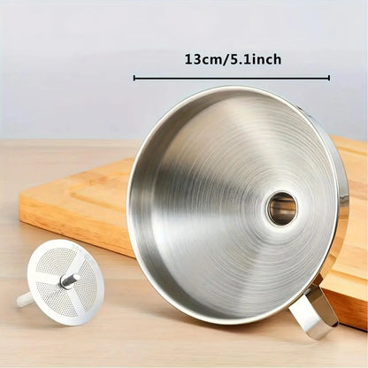 Stainless Steel Oil Funnel with Filter, Kitchen Funnel for Cooking Oil Transfer, Reusable Grease Strainer Funnel for Oil Bottle Filling, Food Grade Funnel for Kitchen Use