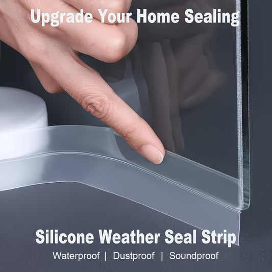 Self-Adhesive Clear Silicone Seal Strip, Flexible Door Window Weather Stripping, Windproof Waterproof Door Bottom Gap Sealer for Bathroom, Shower, Glass Doors & Windows